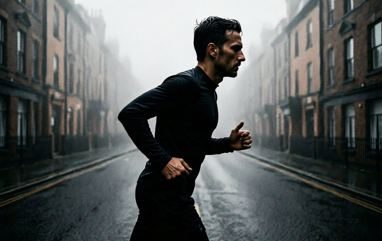 A runner in the misty morning air of Cardiff
